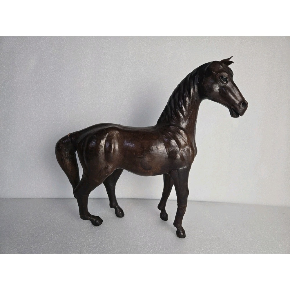 Antique Leather Horse‎ Sculpture Victorian Equestrian Decor Handcrafted 12"x13"